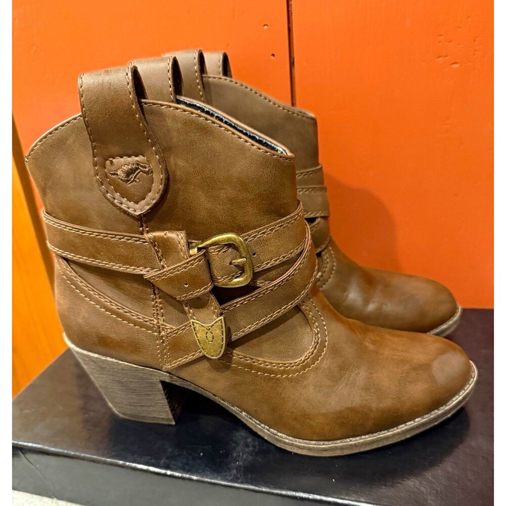Rocket Dog Women’s Brown Leather Ankle Bootie Buckle Straps US 8.5 EU 39